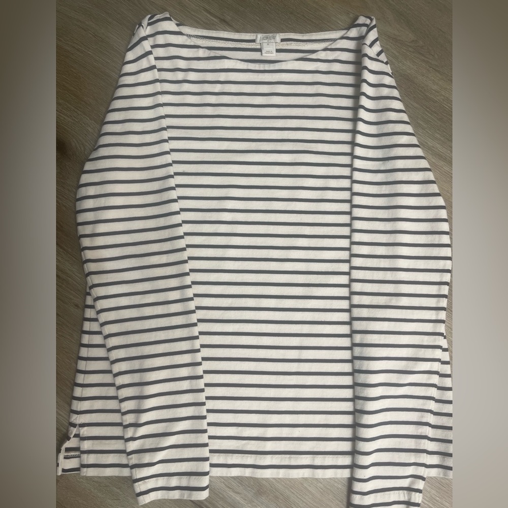J. Crew Women’s Navy Striped Boatneck Long Sleeve Shirt